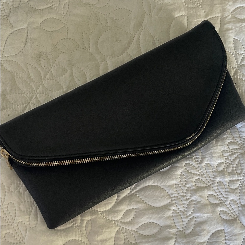 Black Fold-Over Zip Clutch - Women Bags